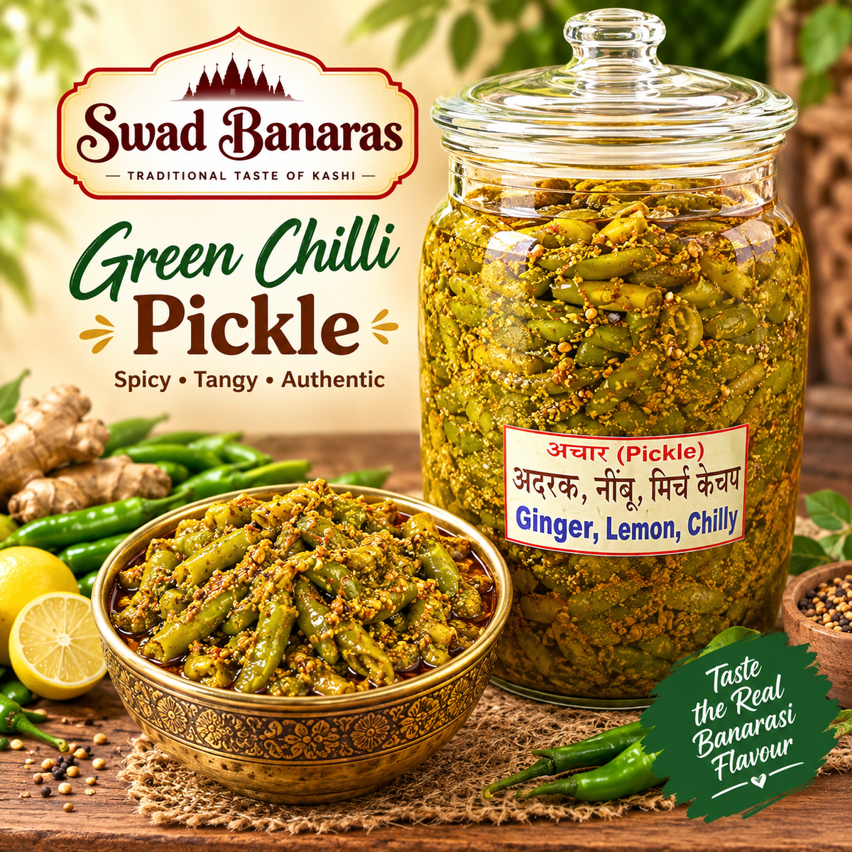 Banarasi Ginger Lemon Chilly Pickle | Traditional Spiced Adrak Nimbu Mirch Achar | Homemade-Style Taste with Mustard Oil | 500g