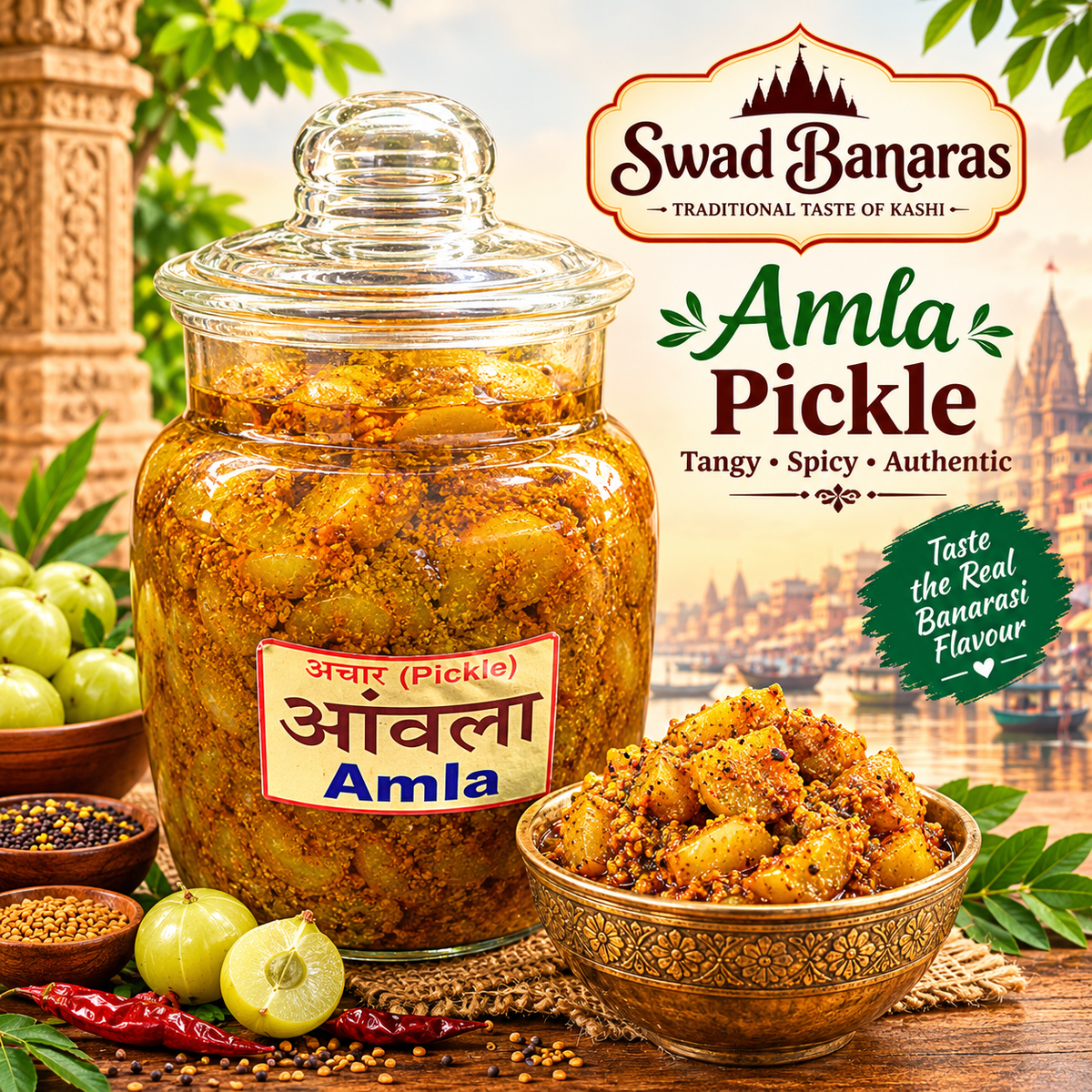 Banarasi Amla Pickle | Traditional Spiced Gooseberry Achar | Homemade-Style Taste with Mustard Oil | 500g