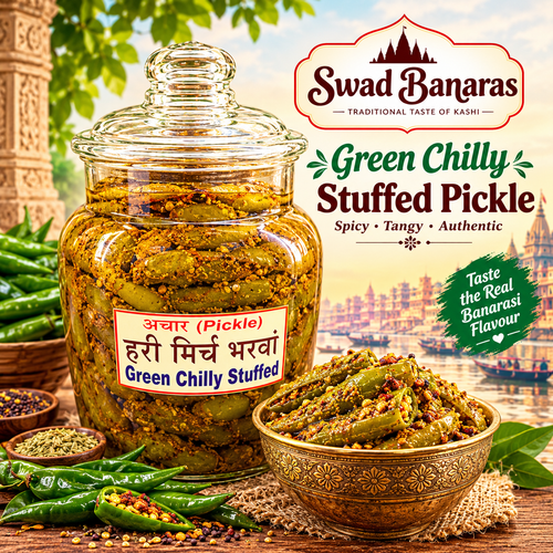 Banarasi Green Chilly Stuffed Pickle | Traditional Spiced Hari Mirch Bharwa Achar | Homemade-Style Taste with Mustard Oil | 500g