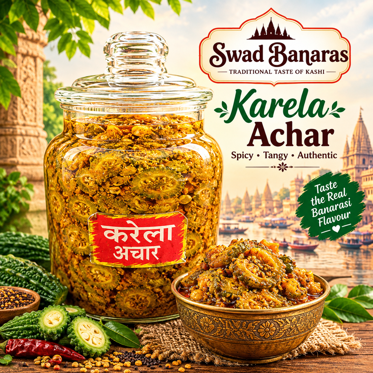 Banarasi Karela Pickle | Traditional Spiced Bitter Gourd Achar | Homemade-Style Taste with Mustard Oil | 500g