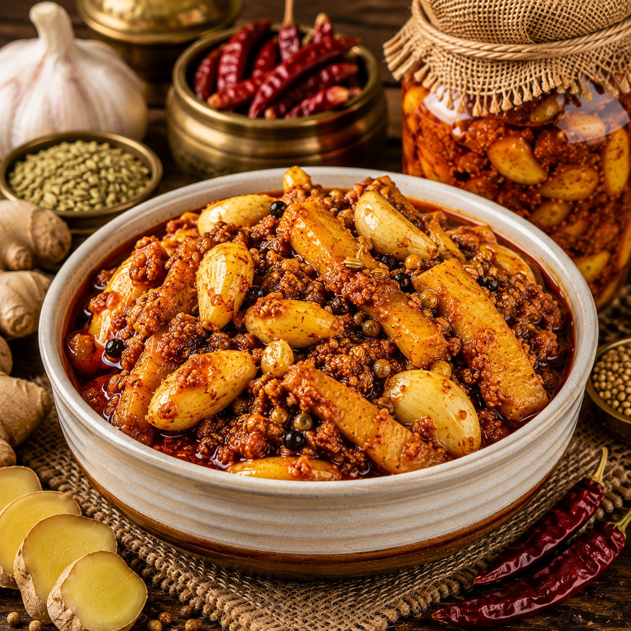Banarasi Ginger Garlic Achar | Spiced Adrak-Lahsun Pickle | Original Homemade Taste with Mustard Oil | 400g | Pack of 1