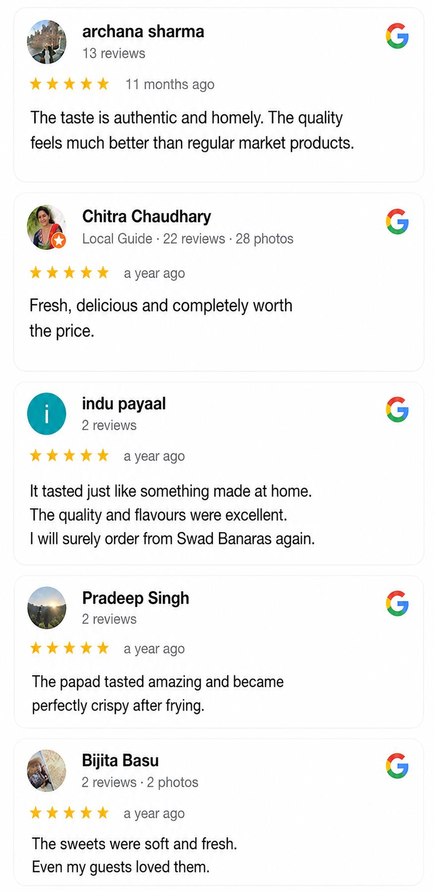 Customer Google reviews