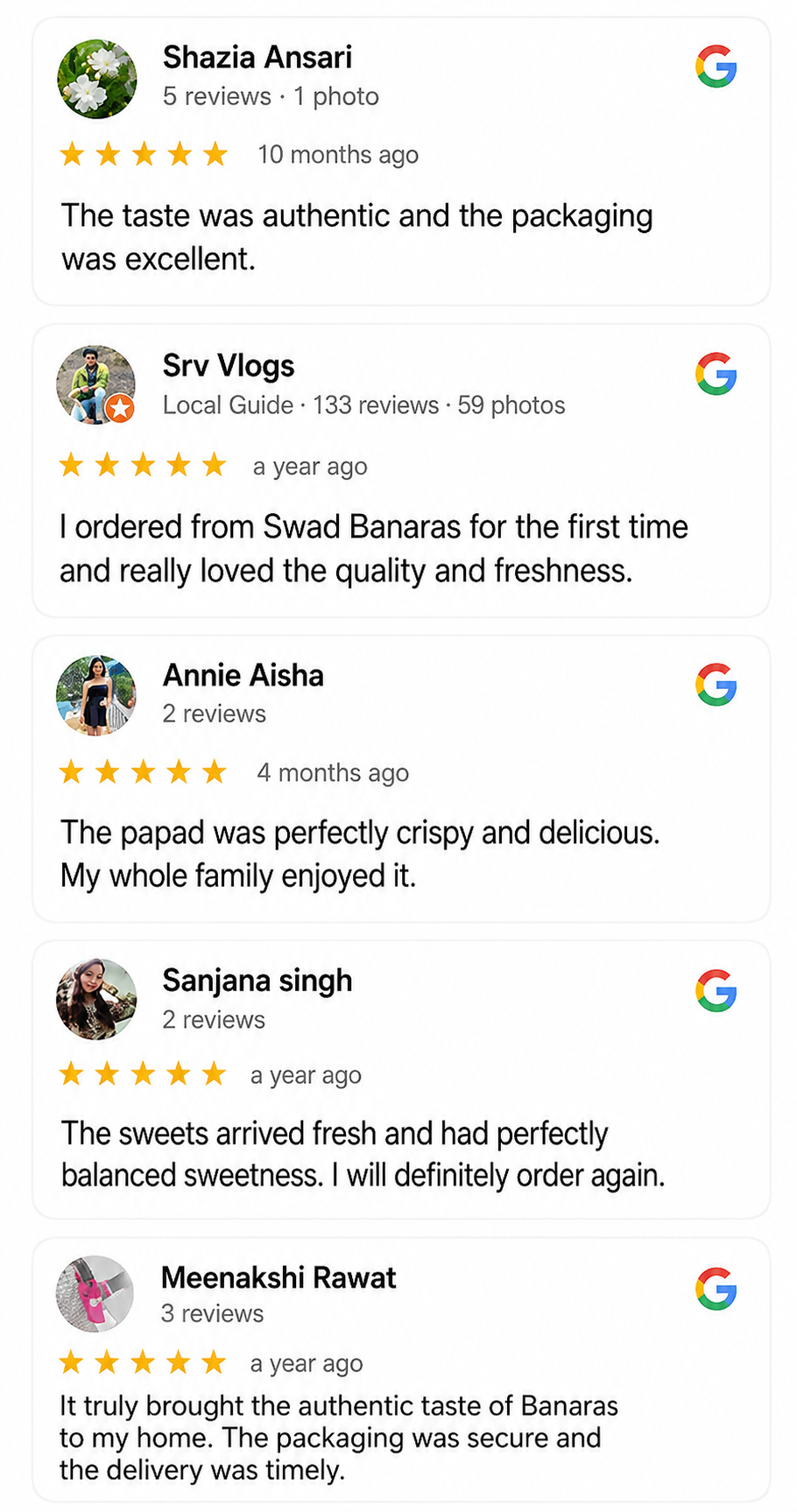 Customer Google reviews